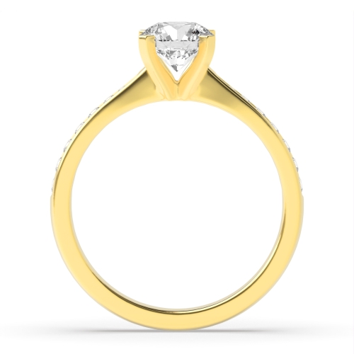 4 Prong Round Yellow Gold Taperred shoulder box claw Engagement Rings