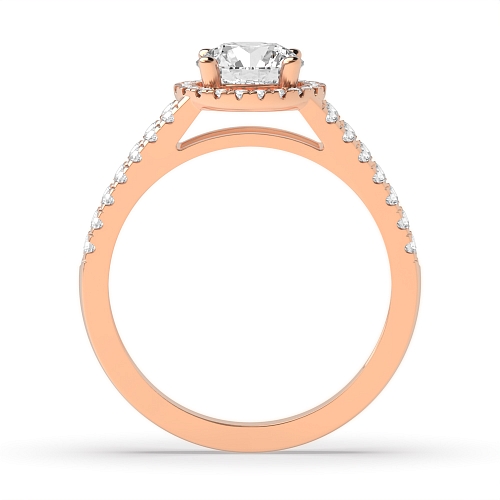 4 Prong Round Rose Gold 2 row shoulder Halo Engagement Rings