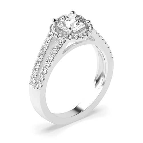 4 Prong Round 2 row shoulder Side Stone Engagement Rings