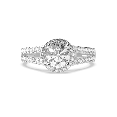 4 Prong Round 2 row shoulder Side Stone Engagement Rings