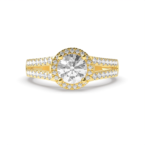 4 Prong Round Yellow Gold 2 row shoulder Engagement Rings