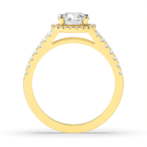 4 Prong Round Yellow Gold 2 row shoulder Engagement Rings