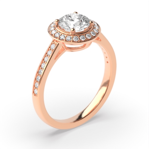 4 Prong Round Rose Gold Simple Halo Engagement Rings