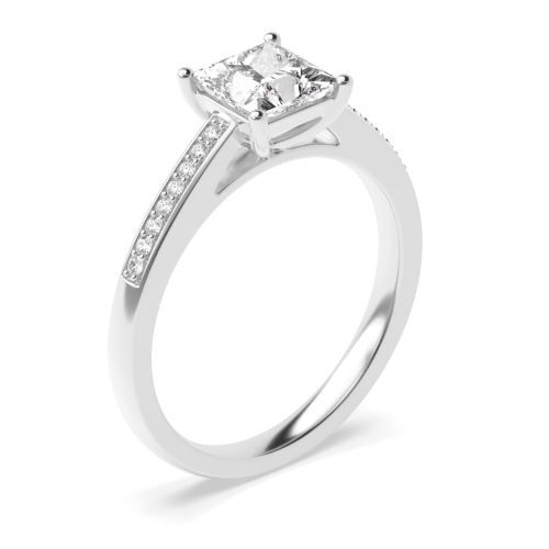 Princess Cut Shoulder Set Diamond Engagement Ring in Gold and platinum