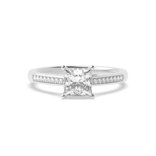 4 Prong Princess Pave Set Shank Side Stone Engagement Ring
