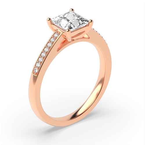 Princess Rose Gold Pave set shank Engagement Rings