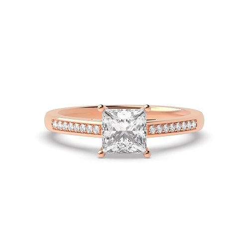 Princess Rose Gold Pave set shank Engagement Rings