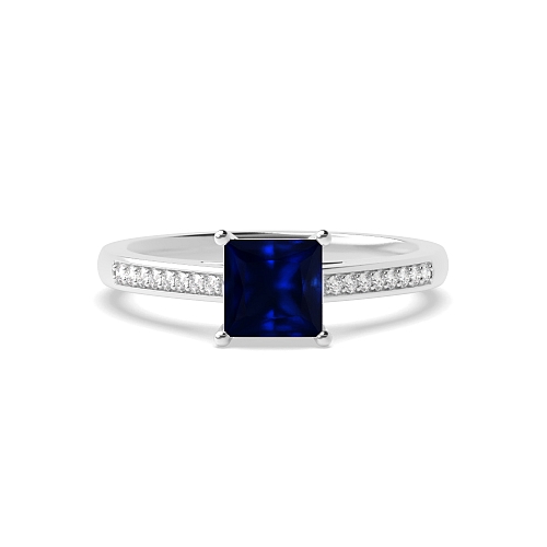 Princess Pave set shank Blue Sapphire Engagement Rings
