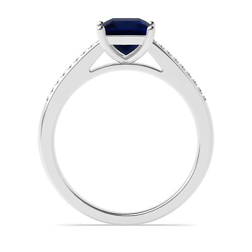Princess Pave set shank Blue Sapphire Engagement Rings