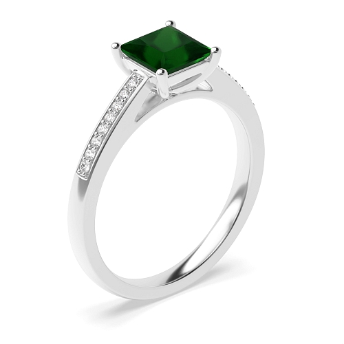 Princess Pave set shank Emerald Engagement Rings