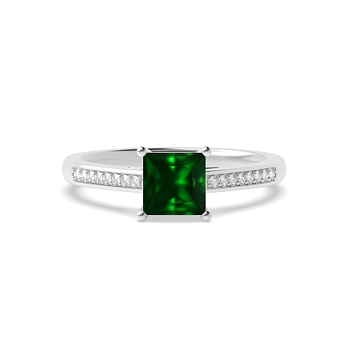 Princess Pave set shank Emerald Engagement Rings