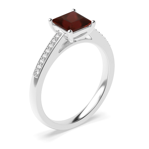Princess Pave set shank Garnet Engagement Rings