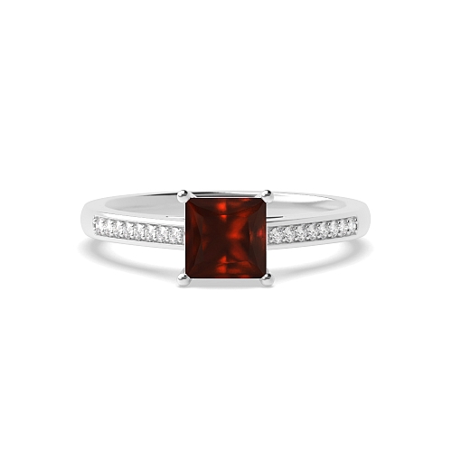 Princess Pave set shank Garnet Engagement Rings