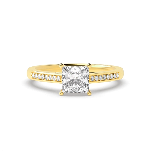 Princess Yellow Gold Pave set shank Engagement Rings