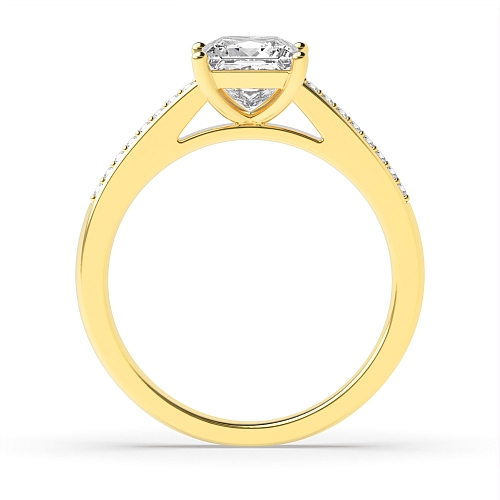 Princess Yellow Gold Pave set shank Engagement Rings