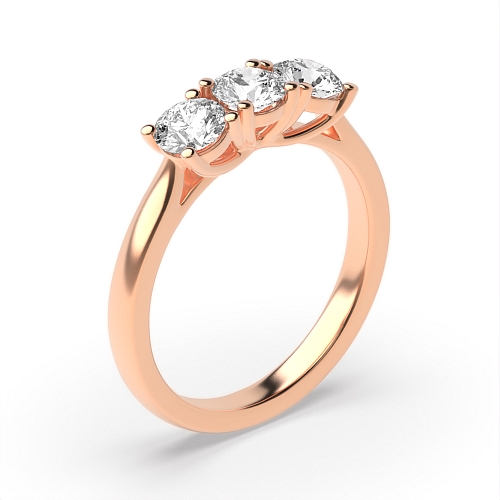 4 Prong Round Rose Gold Modern setting Trilogy Engagement Rings