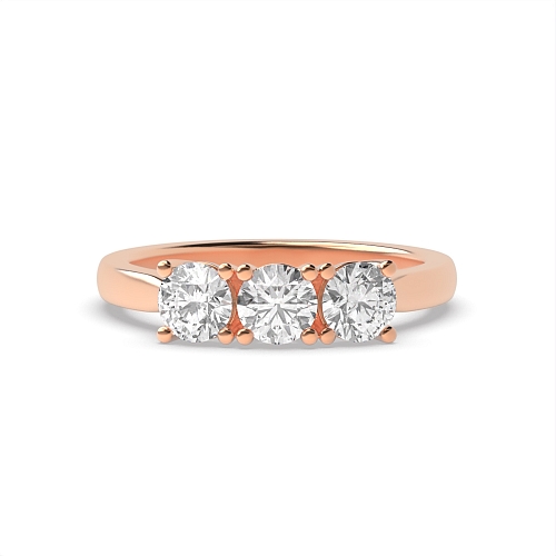 4 Prong Round Rose Gold Modern setting Trilogy Engagement Rings