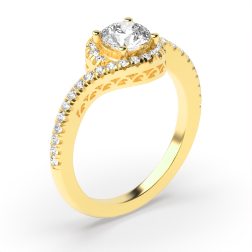 4 Prong Round Yellow Gold Crossover shank vintage Antique Engagement Rings