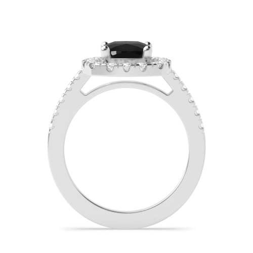 4 Prong Delicare Shank Black Diamond Halo Engagement Ring