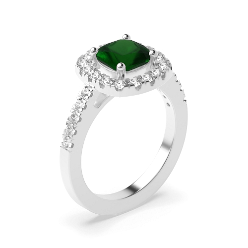 4 Prong Delicare shank Emerald Halo Engagement Rings