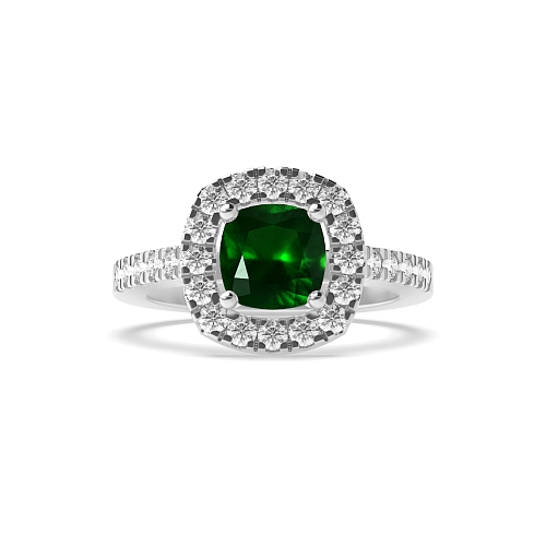 4 Prong Delicare shank Emerald Halo Engagement Rings
