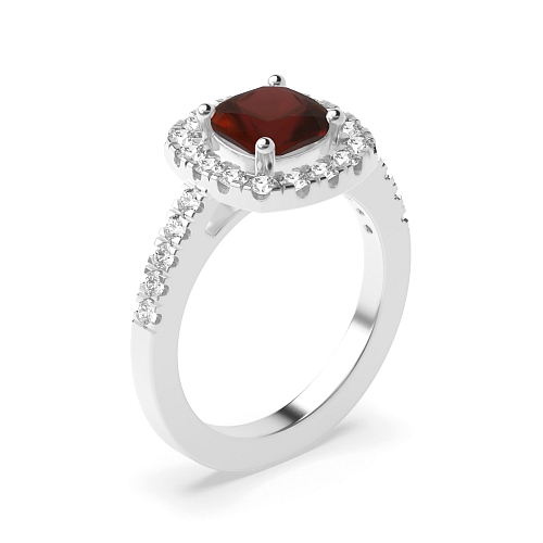 4 Prong Delicare shank Garnet Halo Engagement Rings