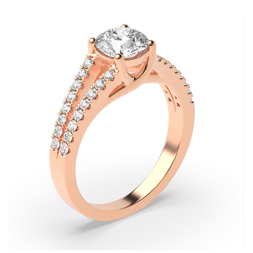 4 Prong Round Rose Gold Split shoulder pave set Engagement Rings
