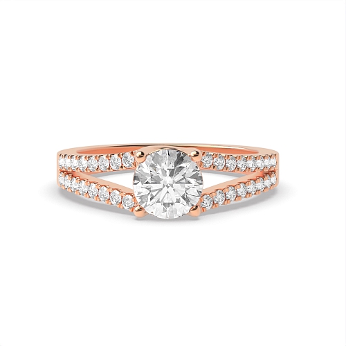 4 Prong Round Rose Gold Split shoulder pave set Engagement Rings