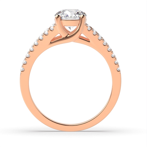 4 Prong Round Rose Gold Split shoulder pave set Engagement Rings