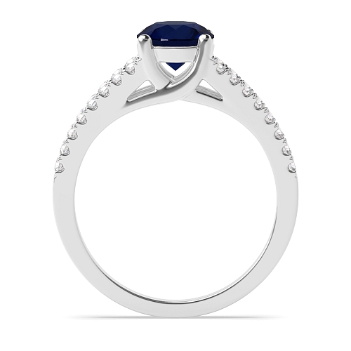 4 Prong Round Split shoulder pave set Blue Sapphire Engagement Rings
