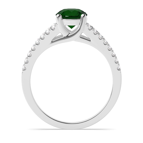 4 Prong Round Split shoulder pave set Emerald Side Stone Engagement Rings