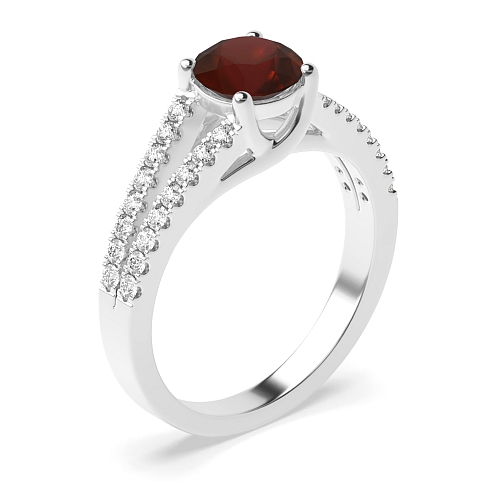 4 Prong Round Split shoulder pave set Garnet Engagement Rings