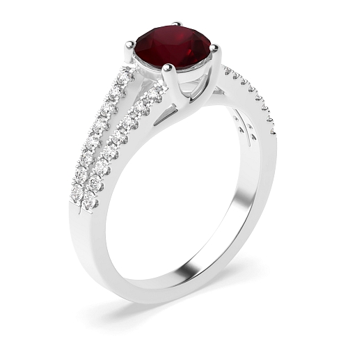 4 Prong Round Split shoulder pave set Ruby Engagement Rings