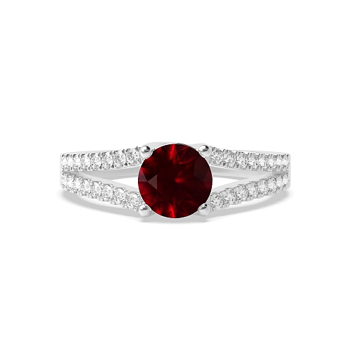 4 Prong Round Split shoulder pave set Ruby Engagement Rings