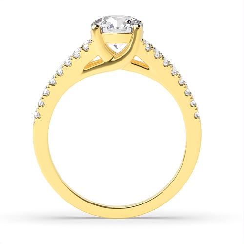 4 Prong Round Yellow Gold Split shoulder pave set Engagement Rings