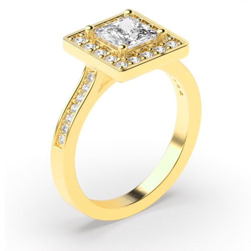 4 Prong Setting Princess Shape Delicate Halo Diamond Engagement Rings