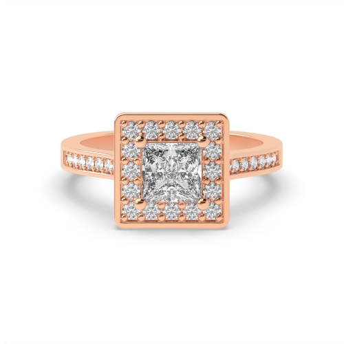 4 Prong Princess Rose Gold Delicare shank Halo Engagement Rings