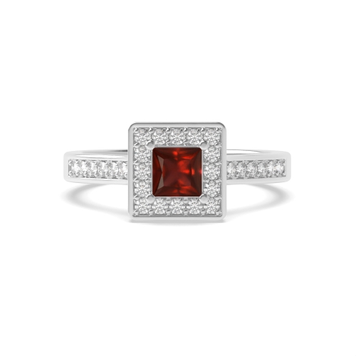 4 Prong Princess Delicare shank Garnet Halo Engagement Rings