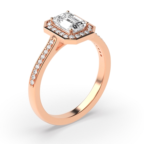 4 Prong Radiant Rose Gold Delicare shank Halo Engagement Rings