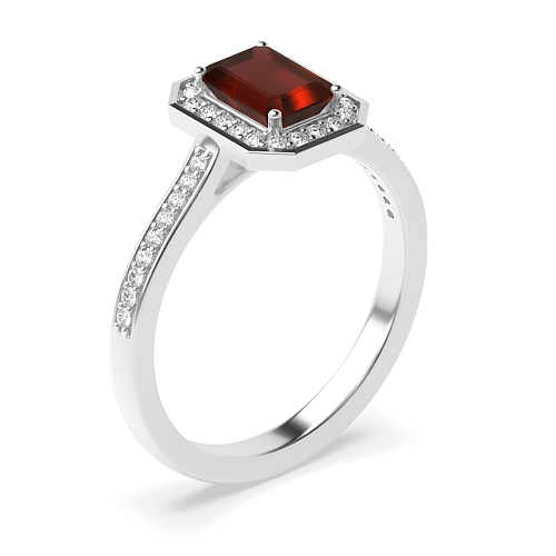 4 Prong Radiant Delicare shank Garnet Halo Engagement Rings