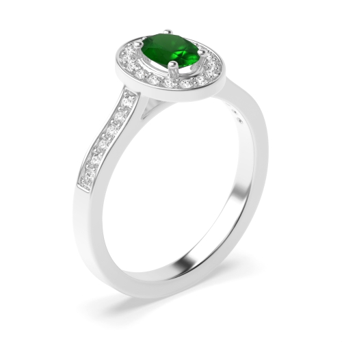 4 Prong Oval Delicare shank Emerald Halo Engagement Rings