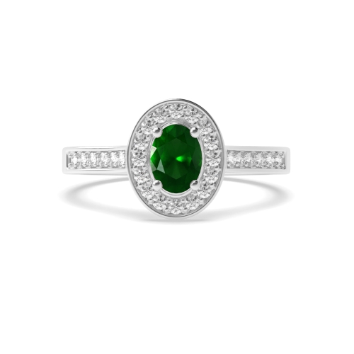 4 Prong Oval Delicare shank Emerald Halo Engagement Rings