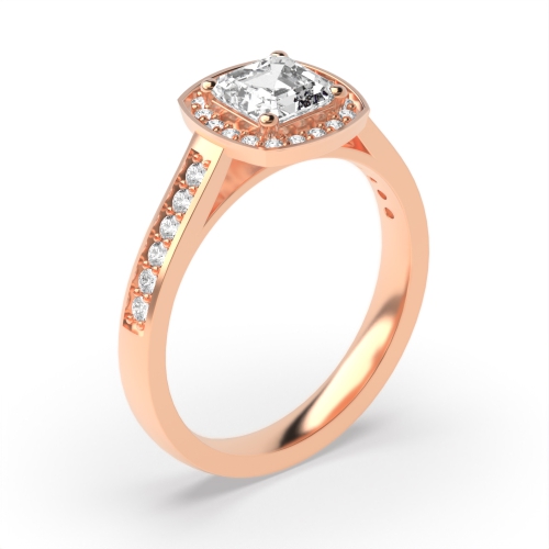 4 Prong Cushion Rose Gold Delicare shank Halo Engagement Rings