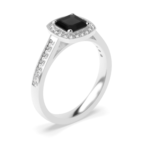4 Prong Cushion Delicare shank Black Diamond Engagement Rings
