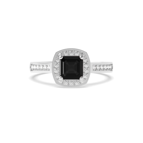 4 Prong Cushion Delicare shank Black Diamond Engagement Rings
