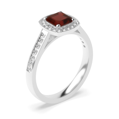 4 Prong Cushion Delicare shank Garnet Halo Engagement Rings