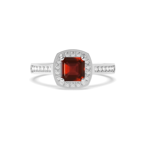 4 Prong Cushion Delicare shank Garnet Halo Engagement Rings