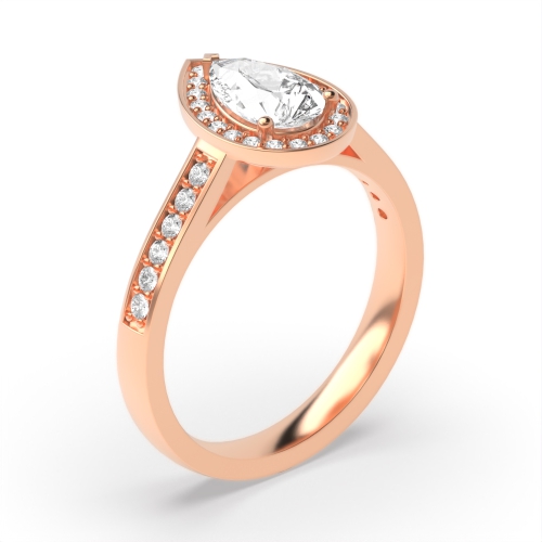 4 Prong Setting Pear Shape Pave Halo Diamond Engagement Rings