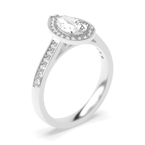 4 Prong Pear White Gold Halo Engagement Rings