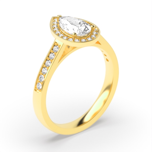 4 Prong Setting Pear Shape Pave Halo Diamond Engagement Rings